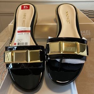 Nine West black/gold sandals size 5.5 new in box